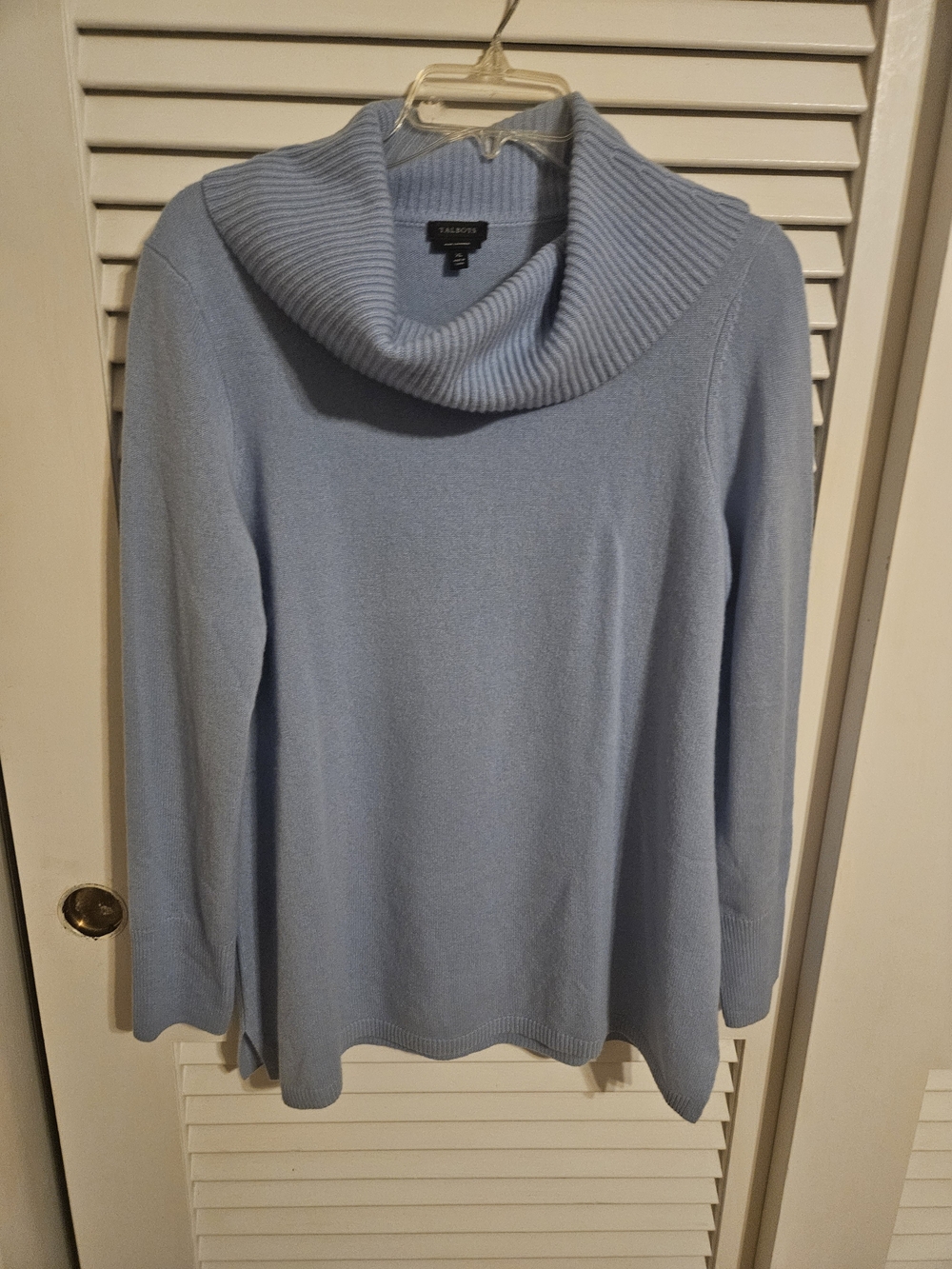 Talbots Pale Blue Ribbed Cowl Neck Sweater